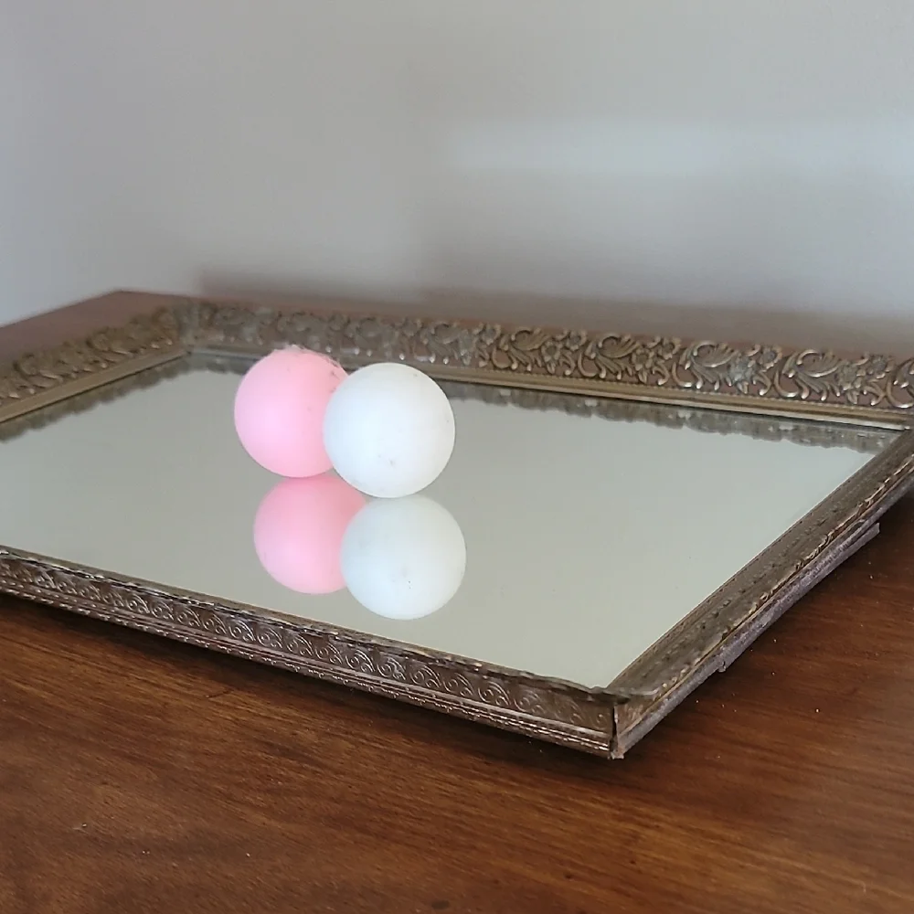 Decorative Mirror Tray with Ornate Silver Frame